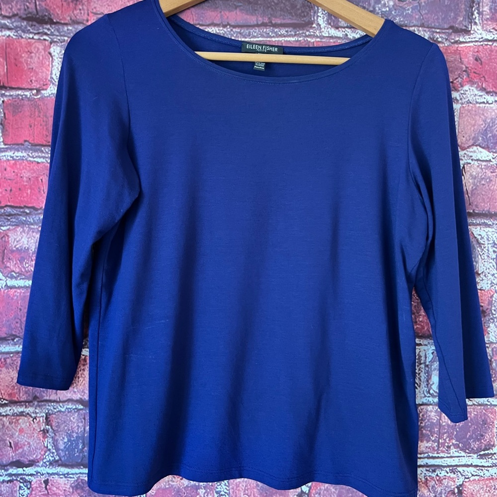Eileen Fisher Purple Scoop Neck 3/4 Sleeve Top - Picture 6 of 8